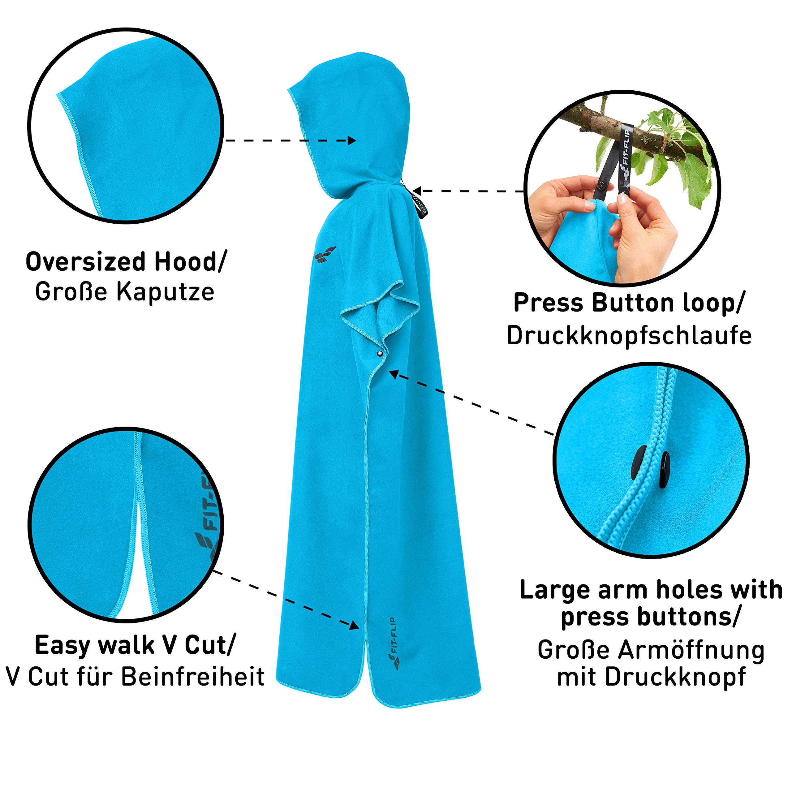 Fit-Flip Poncho Surf per Uomini & Donne come Poncho Extra Lungo di Microfibra, Accappatoio per Cambiarsi e Poncho ad Asciugamano Tutto in Uno