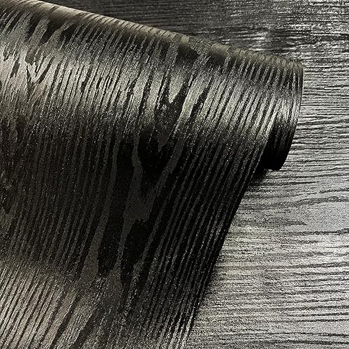 Kayuen Da Papel tapiz de textura de madera negra 236 x 118 pulgadas película de vinilo autoadhesiva extraíble papel tapiz decorativo para despegar y