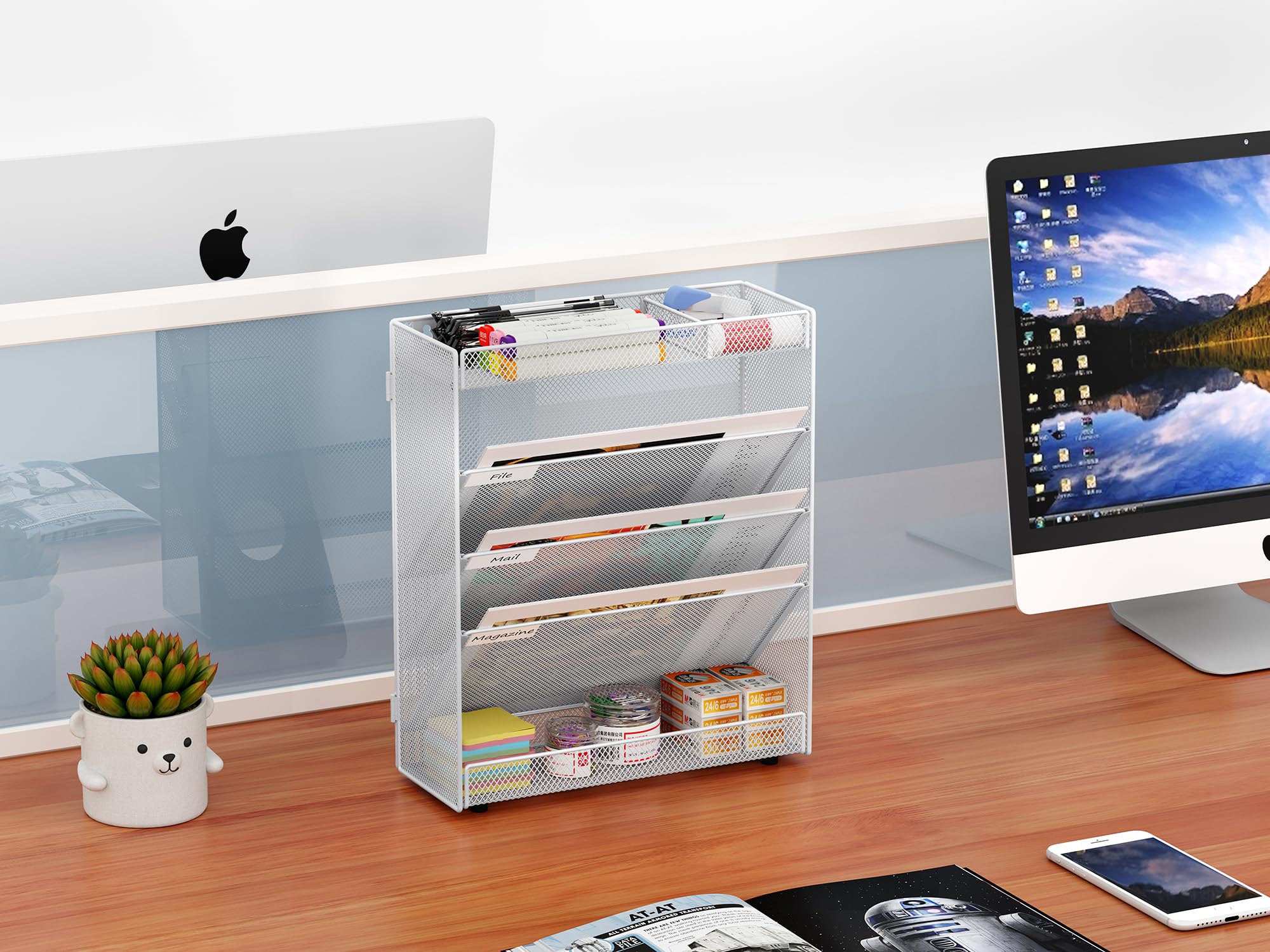 EasyPAG Porte Document Mural A4 Organisateur de Bureau Rangement Métal Blanc