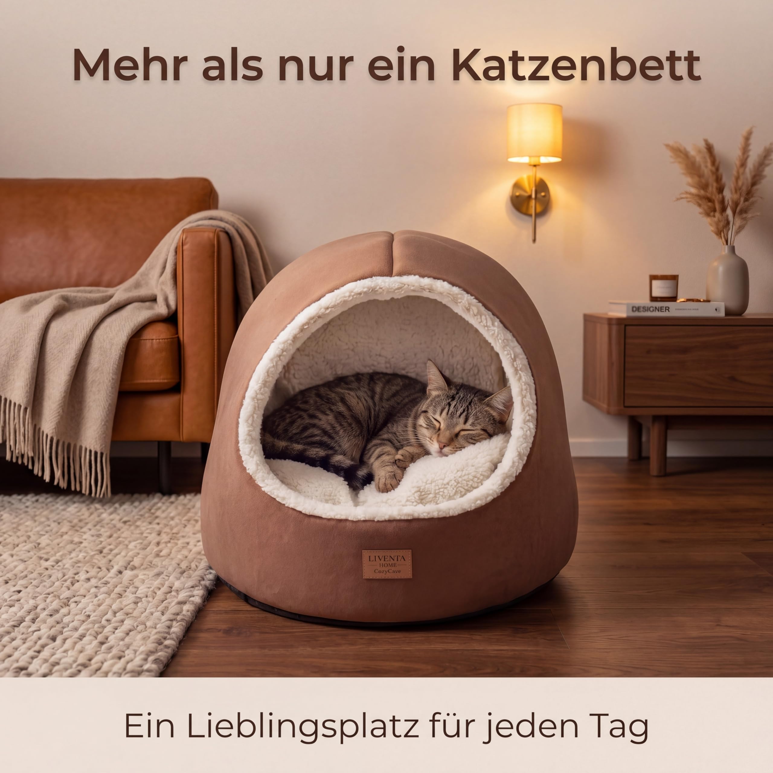 Katzenhöhle 45x45x45 cm – Katzenbett und Katzenhaus mit waschbarem Kissen | Katzenzelt und Katzenhaus Indoor zum Kuscheln mit waschbarem Innenkissen