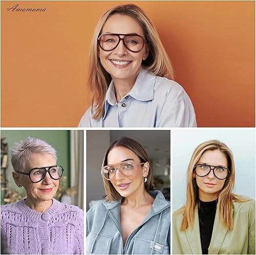 Miniatura 2 de AMOMOMA Paquete de 3 lentes de lectura retro estilo aviador para mujeres y hombres, marco de computadora con luz azul para lector grande clásico de