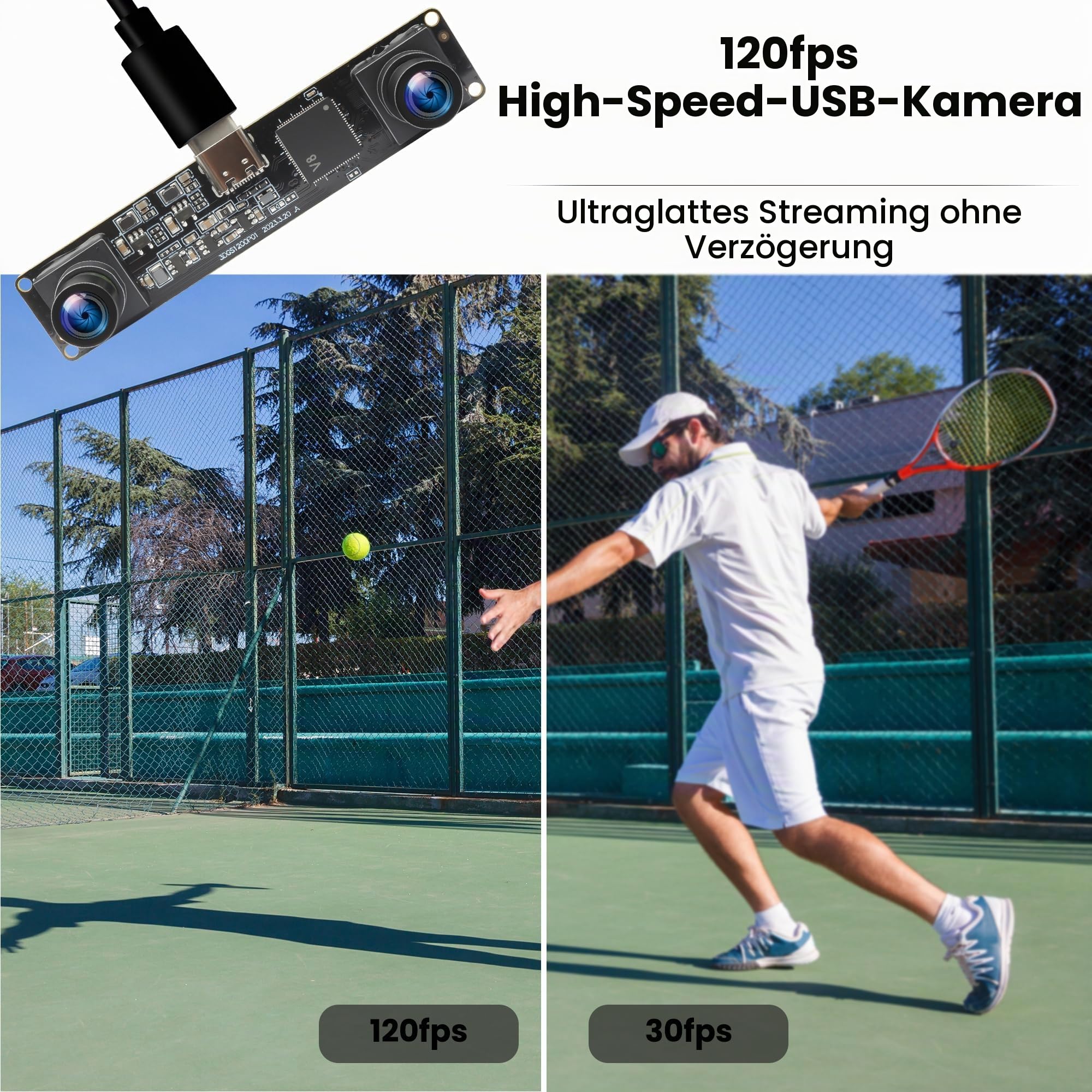 ELP 120fps 3D Stereo USB Kamera Global Shutter 1200P Synchronisierung Dual Lens USB Kameramodul 90 Grad Kamera für PC Computer Plug and Play zur Gesichtserkennung Scannen von QR Codes