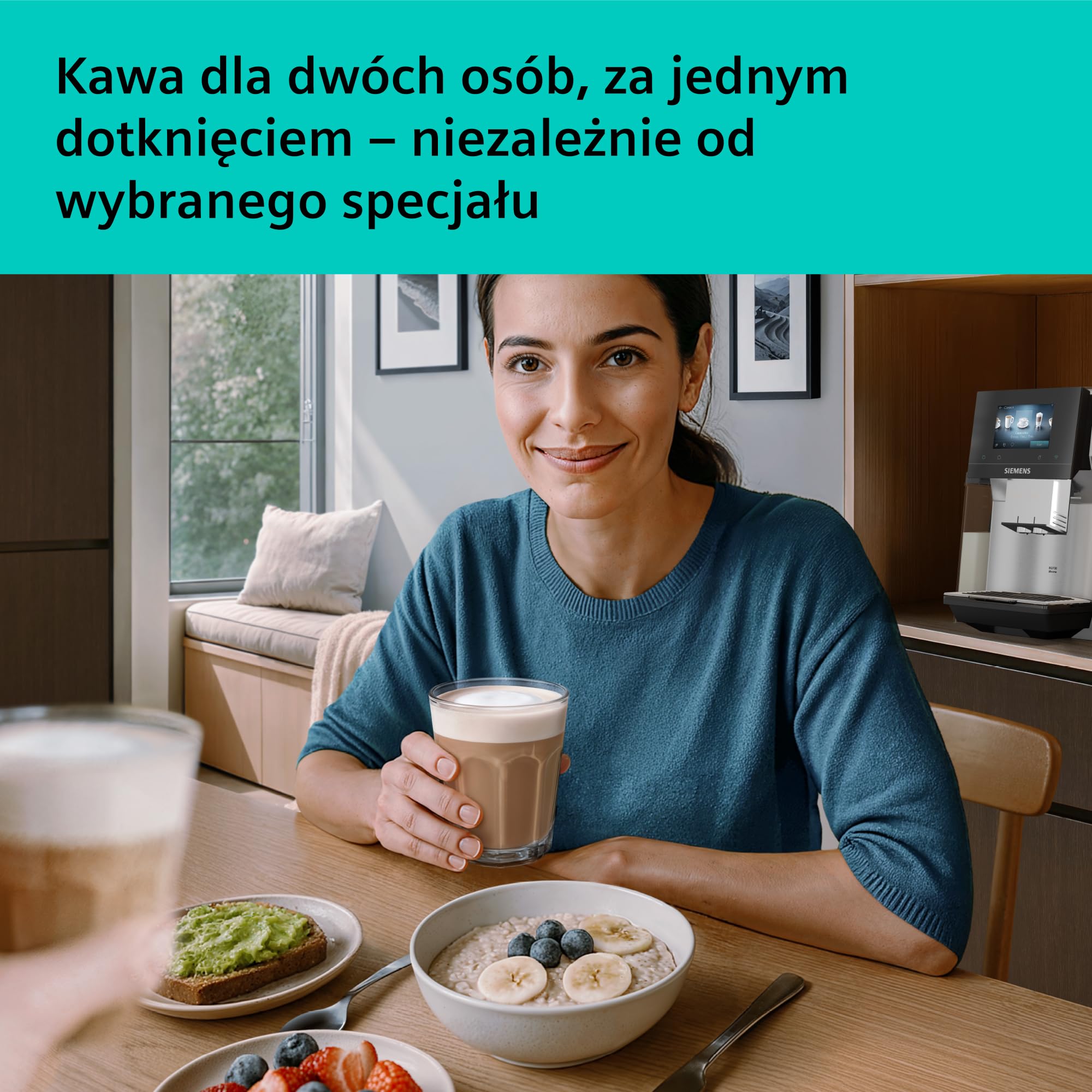 Siemens, automatyczny ekspres do kawy, EQ700 iAroma, wyświetlacz dotykowy, zintegrowany pojemnik na mleko, podgrzewacz filiżanek, Cold Brew i Slow Brew, stal nierdzewna/czarny, TQ727E03