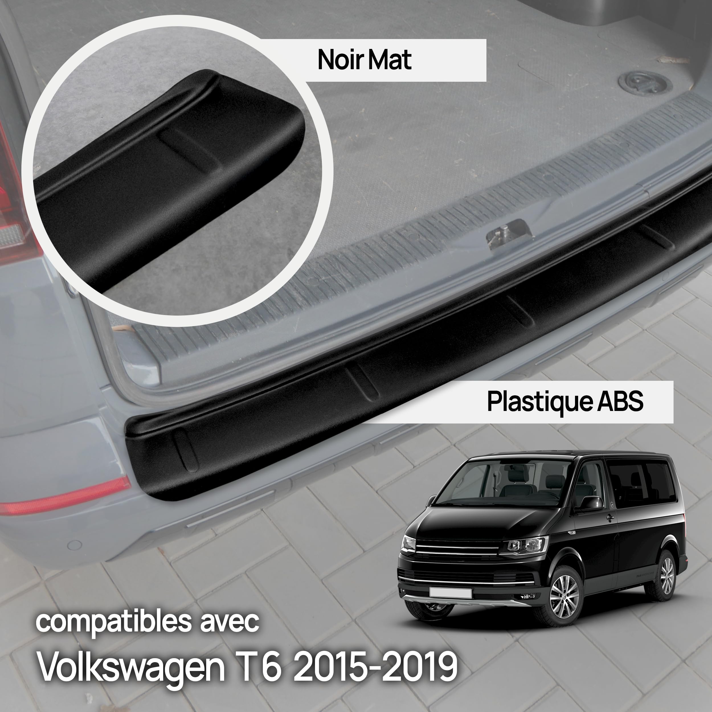 Chromemaster | Protection de Pare-Chocs arrière | Compatible avec VW T6 2015-2019 | Plastique ABS, Noir Mat | Protection de seuil de Coffre pour protéger Votre Voiture des Rayures