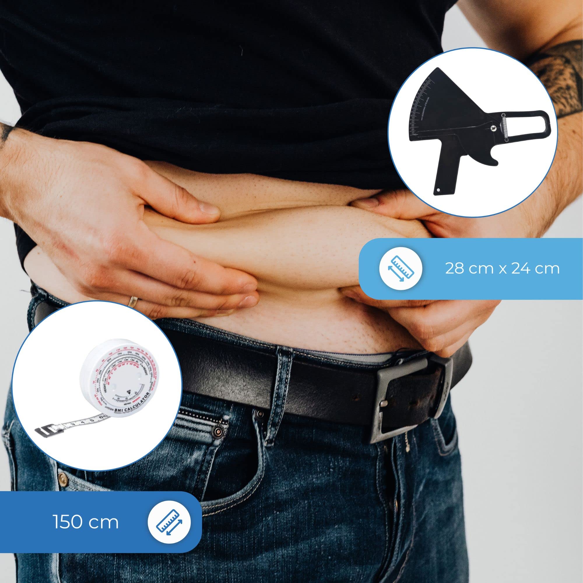 Kitdi3 Plicometro Professionale + Metro per Misurare Corpo +Foglio di Calcolo per Misurare la% di Grasso -Misuratore Grasso Corporeo -Ideale per Professionisti e Persone che Vogliono Perdere Grasso
