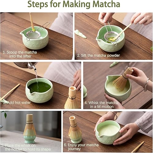 Miniatura 6 de Juego de batidor de matcha, juego de cerámica matcha incluye cuenco matcha, batidor y soporte de matcha, cuchara de bambú, soporte para cucharada,