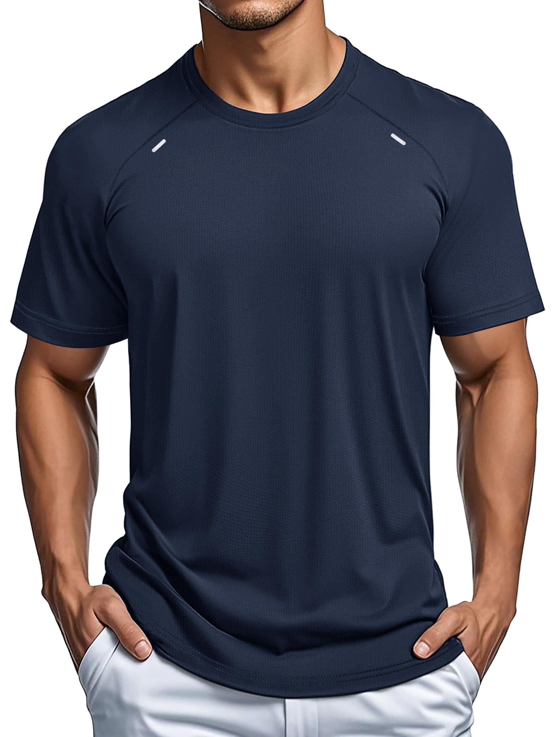 MAGCOMSEN Herren Sportshirt Atmungsaktive Funktionsshirt Schnelltrocknende Laufshirt Sommer Sportbekleidung Leicht Gym Shirt mit Reflektierender Streifen