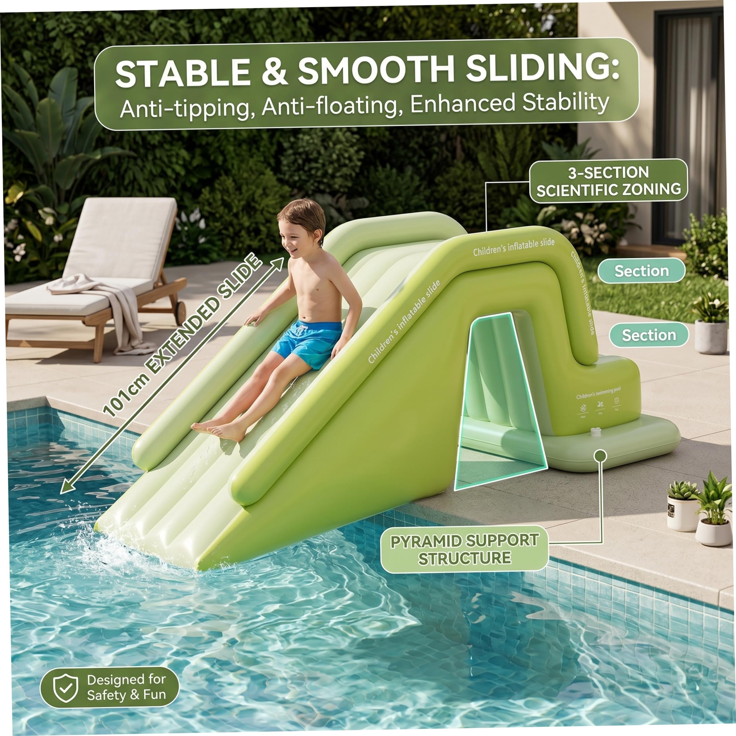Aufblasbare Poolrutsche PVC-Poolrutsche für Aufstellpools selbstaufblasend 74 x 32 x 32 Zoll