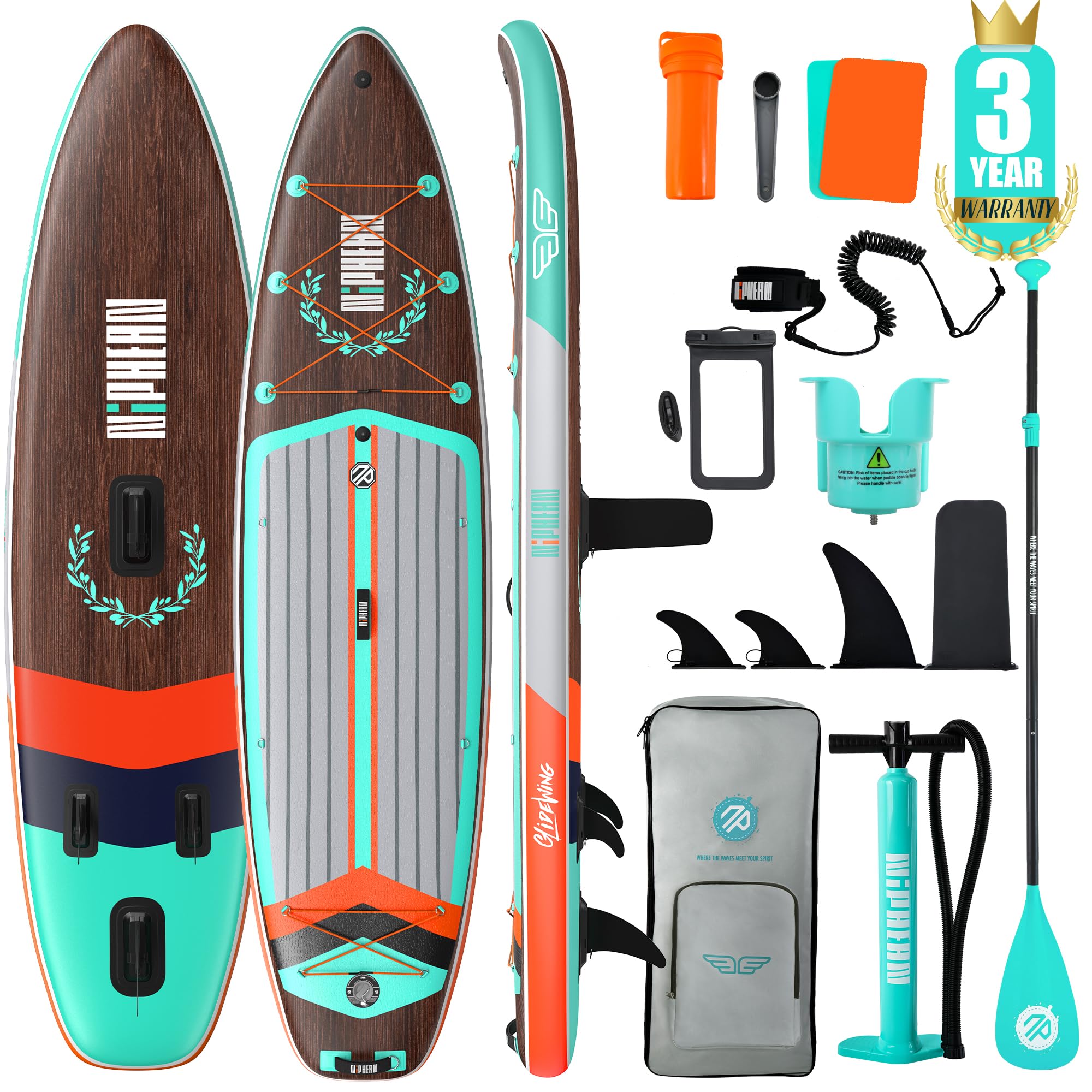 Niphean (Extra Large) Inflatable Paddle Board, SUP for 2+1 People/Family, Stand Up Paddle Board with (Beginner Friendly) StabilTrac Fin, Waterproof Phone Pouch, Paddle Boards for Adults, Gift Ideas