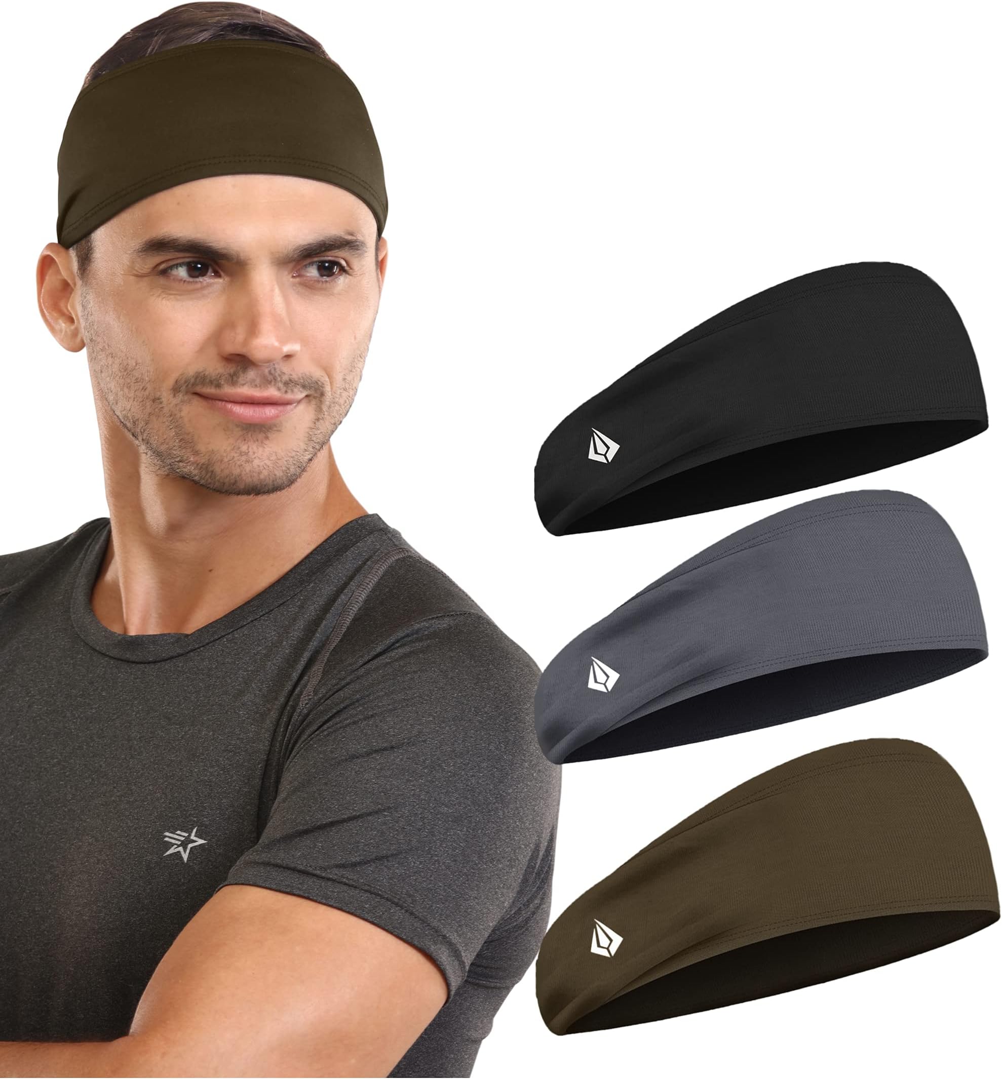 Mens Headbands - Sweat Head Bands for Workout, Cycling, Baseball, Football, Gym, Exercise, Running, Basketball, Yoga, Tennis - Moisture Wicking Sports Athletic Stretch Performance Sweatband & Hairband