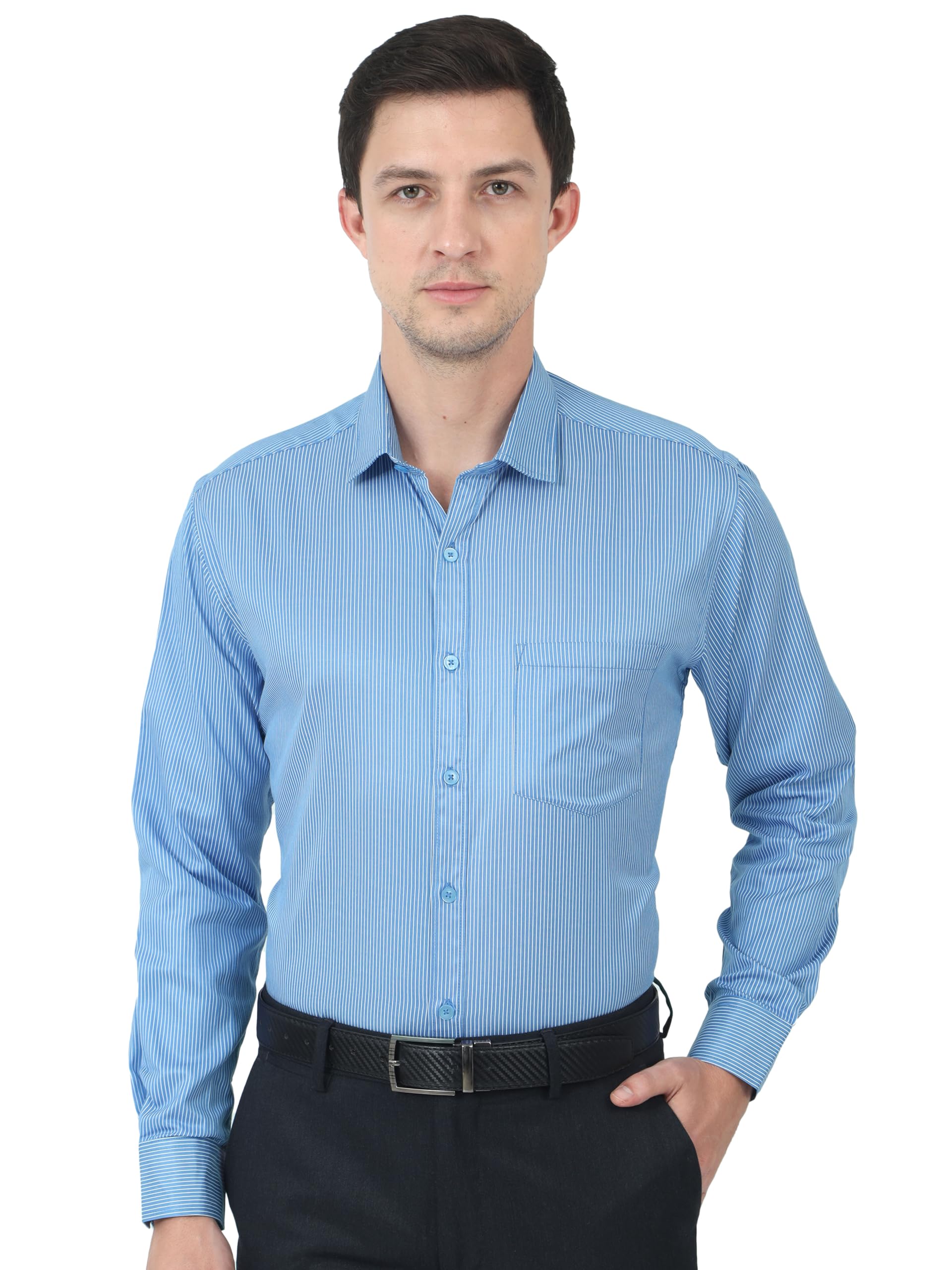 miraan Men's Long Sleeve Formal Stripes Regular Fit Shirt-picture-42