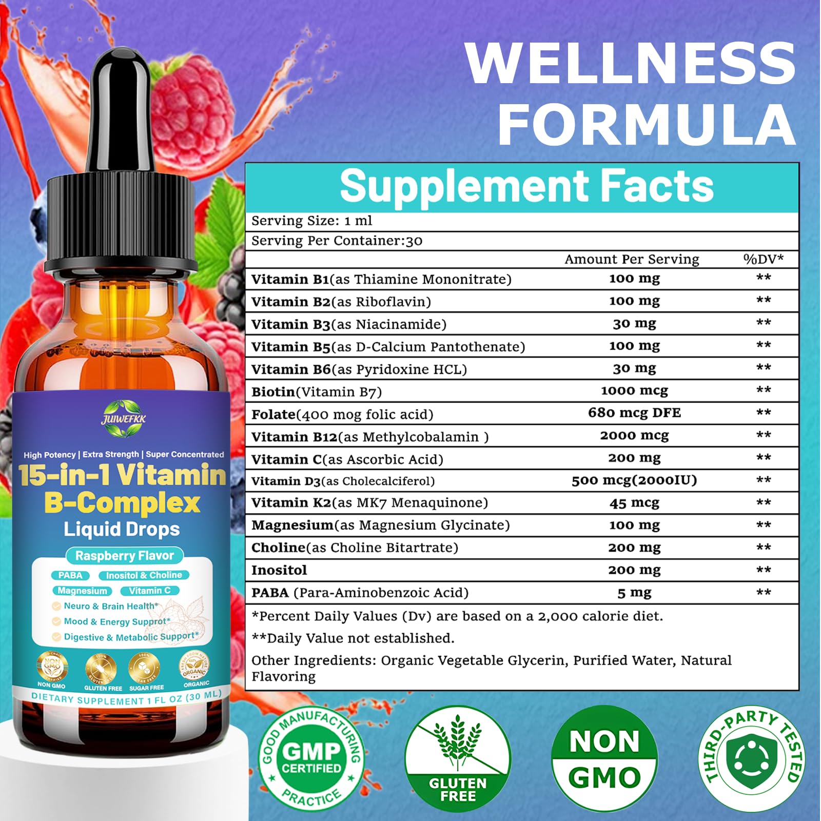 Vitamin B Complex Liquid Drops 15-in-1 VIT B Complex for Women Men & Kids — Amazon image 8