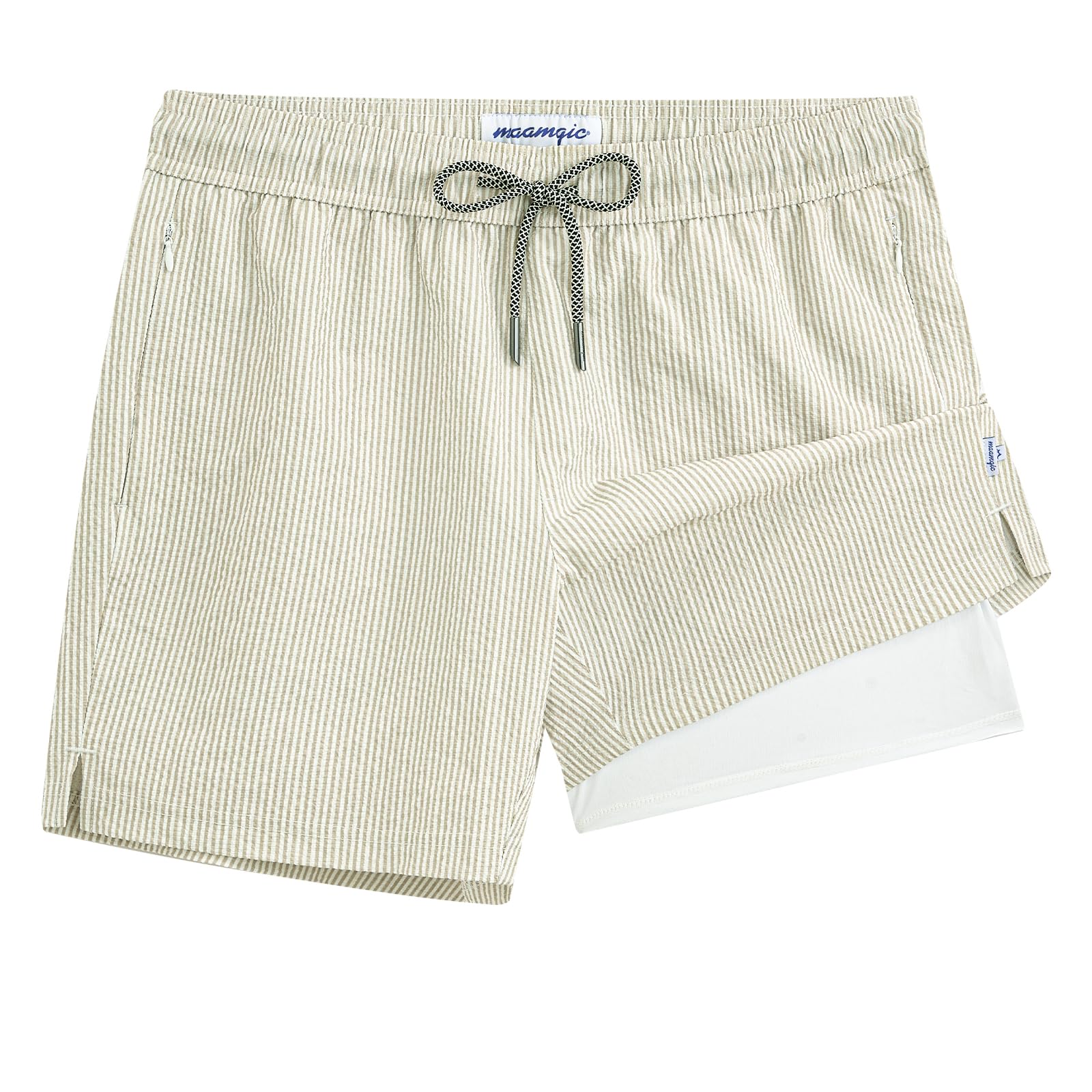 maamgic Men's Swim Trunks 5.5 inch Seersucker 2 in 1 Beach Shorts Quick Dry Bathing Suits with Compression Liner-picture-10