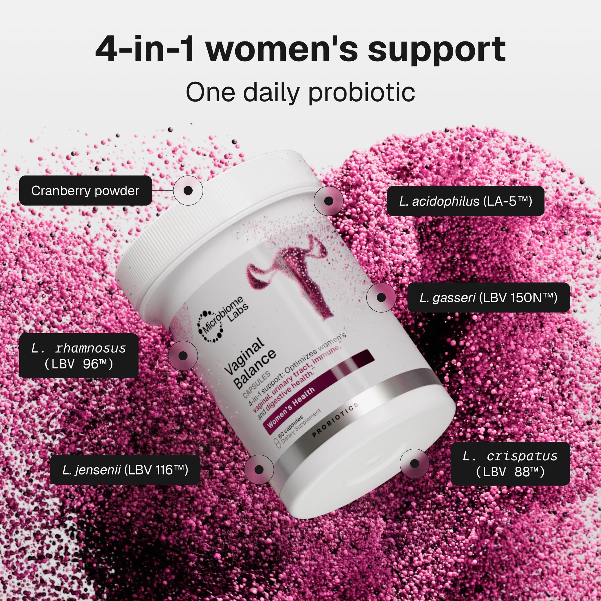 Microbiome Labs Vaginal Balance - Vaginal Probiotics for Women with Lactobacillus Gasseri - Feminine Care to Encourage pH Balance for Women, Reduce Discomfort & Support Gut Health (60 Capsules) — Amazon image 3