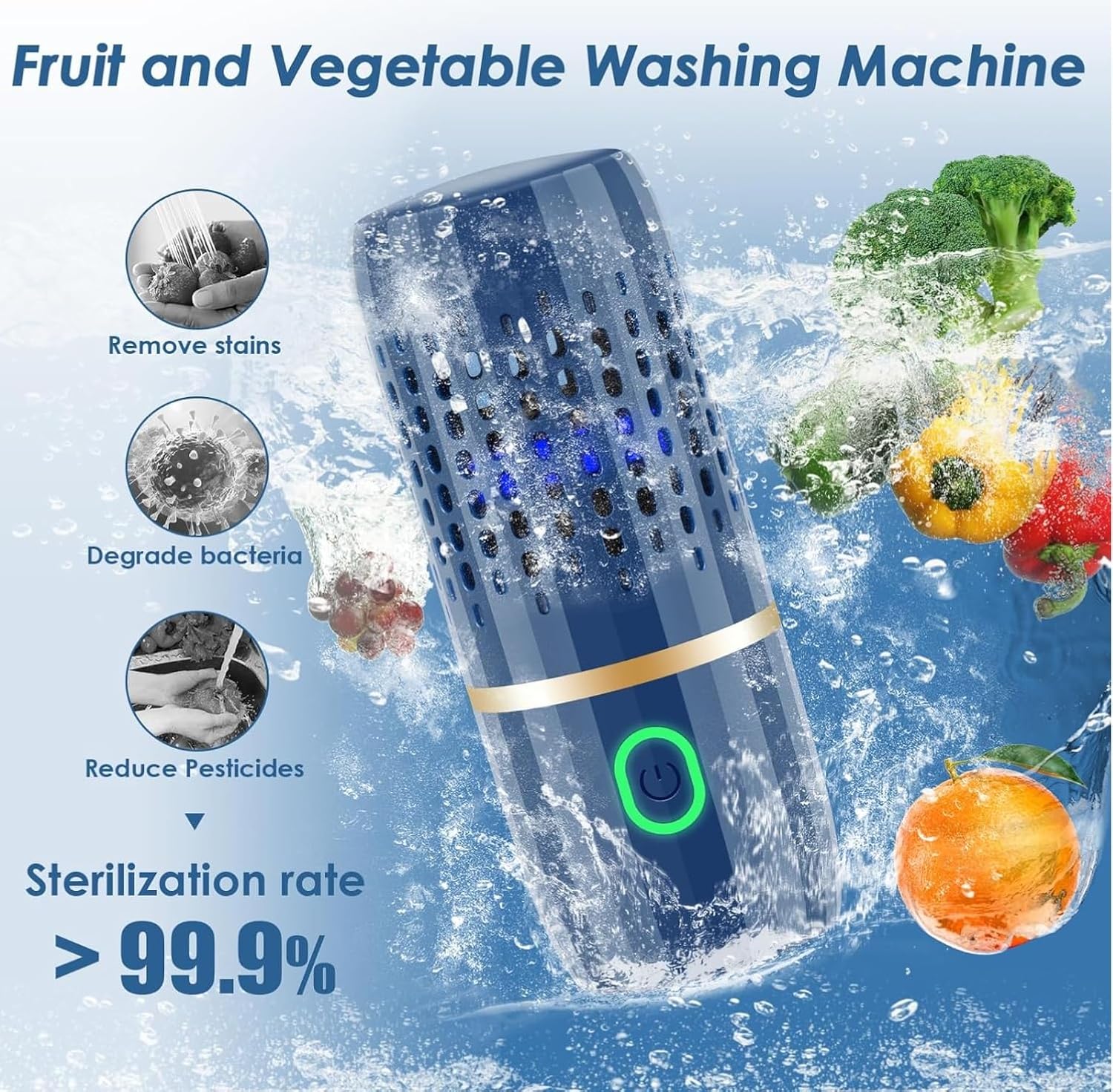 Wireless Fruit & Vegetable Cleaner Device, Portable Food Washing Machine with Water-Based Ion Cleaning, USB Rechargeable, for Produce, Meat, Seafood & Kitchen Items(Green)