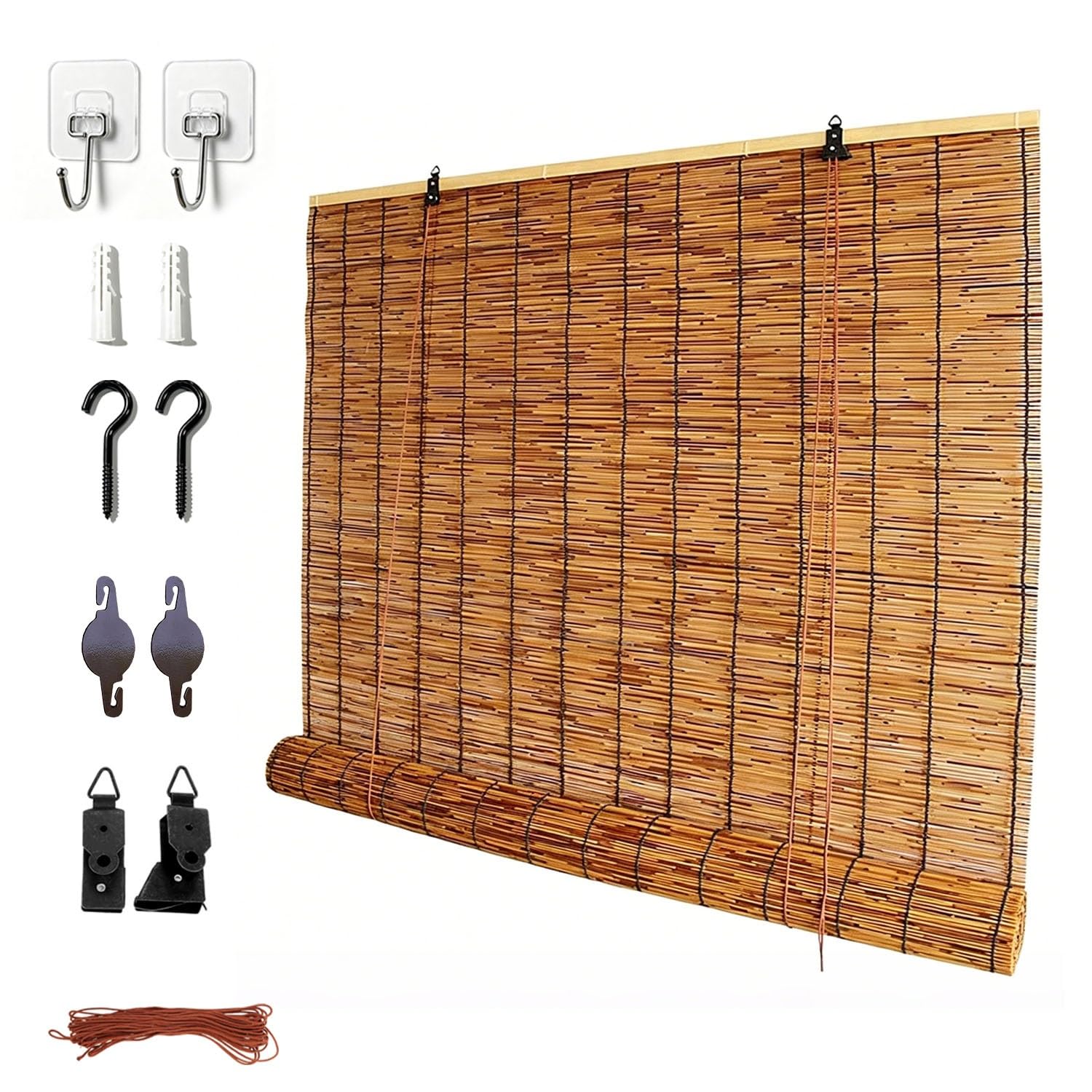 Naturel Store Bambou Enrouleur D'occultation 70% Stores Venitien Bambou Interieur Extérieur pour Fenêtre Porte Imperméables Intimité Rideau de Roseau Rétro Store en Bambou(W140cm x H200cm)