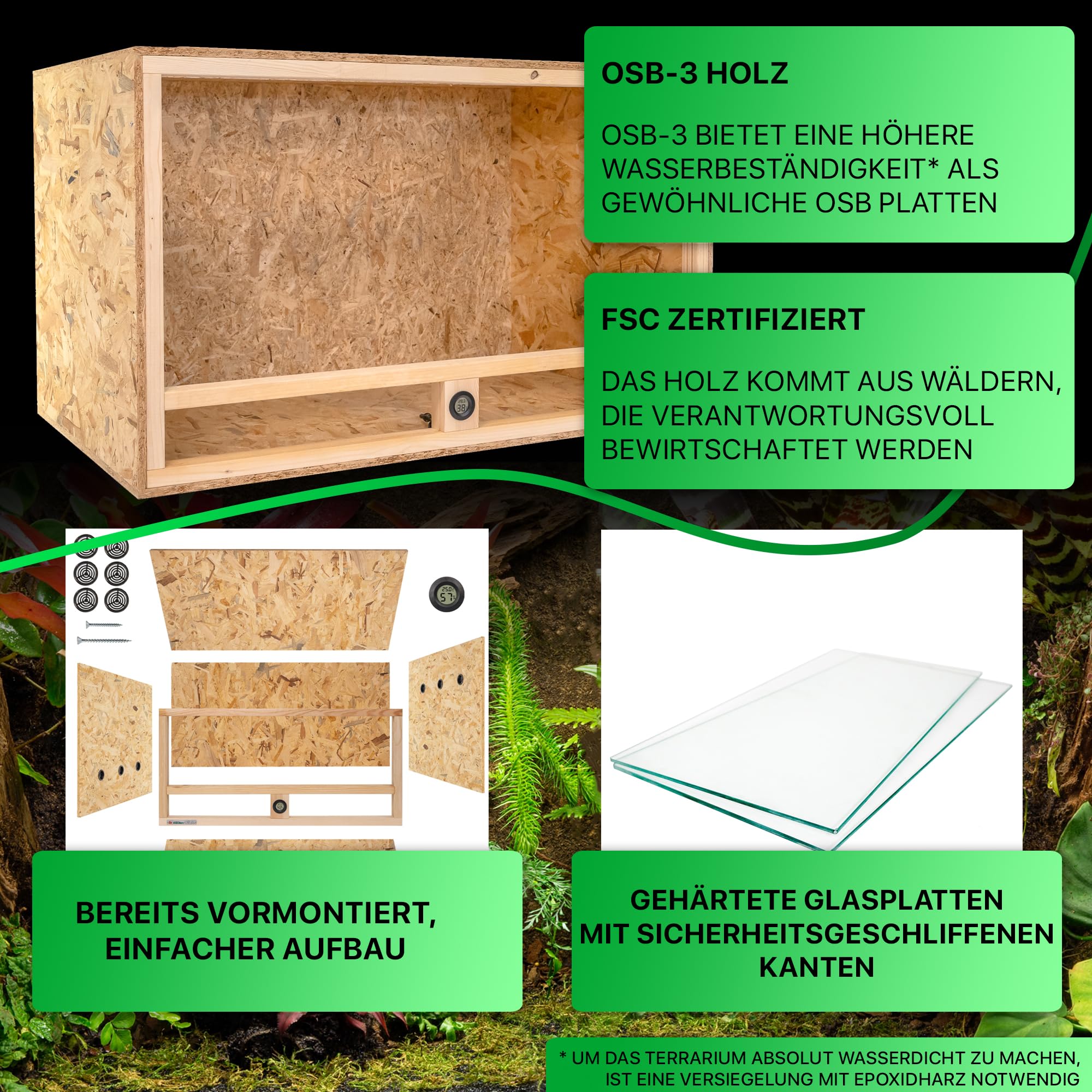 ITA Schildkröten Terrarium 120x60x60 cm mit Offenem Dach & Integriertem Hygrometer - Holzterrarium aus OSB-3 Platten - Terrarien für Schildkröte und andere Tierarten - EU Produkt