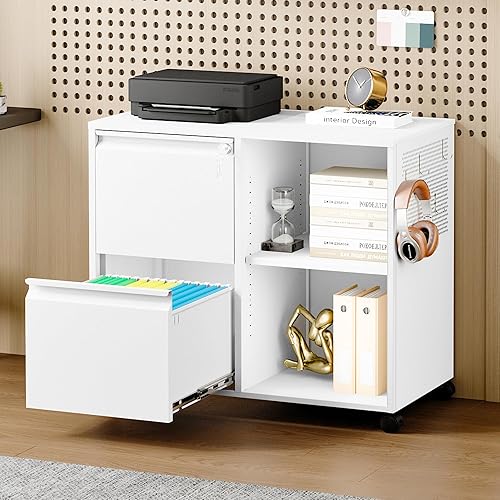 Miniatura 2 de LISSIMO Archivador de metal, archivador lateral con cerradura para archivos de tamaño cartalegalA4, soporte de impresora rodante con estante