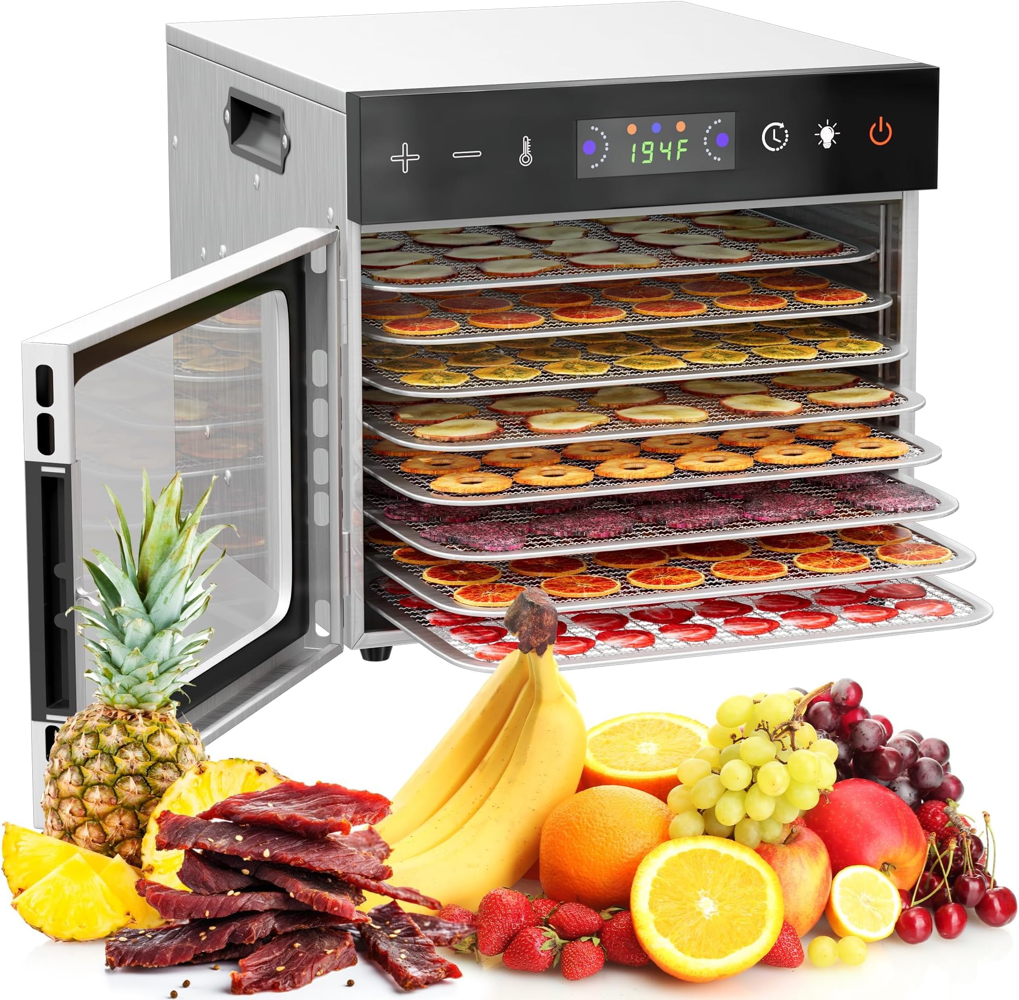 Food Dehydrators, 8 Trays Stainless Steel Dehydrator, 194 ℉ Temp Control & Digital Timer, 600W Jerky Dehydrator, Dehydrators for Fruits and Vegetables, Dog Treats, Herbs & Meat