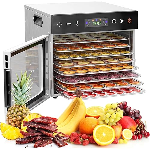 Food Dehydrators, 8 Trays Stainless Steel Dehydrator, 194 ℉ Temp Control & Digital Timer, 600W Jerky Dehydrator, Dehydrators for Fruits and Vegetables, Dog Treats, Herbs & Meat