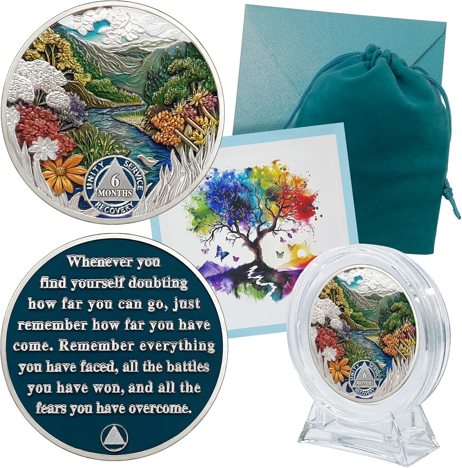 CHURYUML 6 Month Sobriety Coin 180 Day Sobriety Chip Six Month AA Coins Recovery Medallions Sobriety Gifts for Men Women Alcoholics Anonymous Gift with Capsule, Display & Card