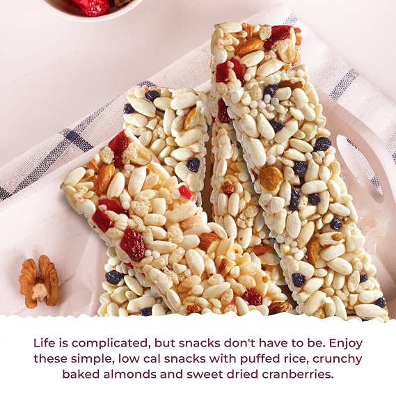 180 Snacks Skinny Rice Bars Bundle - Cranberry + Blueberry - Rice Bars with Almonds and Himalayan Salt - Low Calorie Snacks, Only 70 Calories - Non Gmo, Gluten-free Snacks for Weight Loss - 28 Count