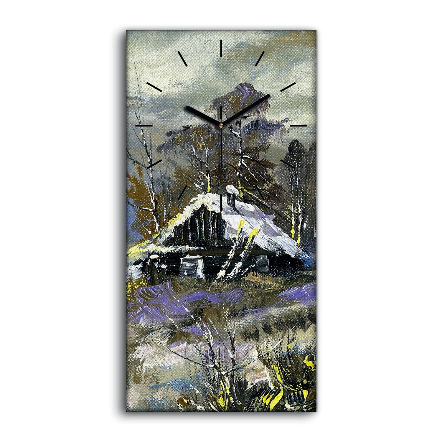 Horloge sur Toile Salon 30x60cm Art Moderne Foret Hiver Horloge Murale Silencieuse Chambre