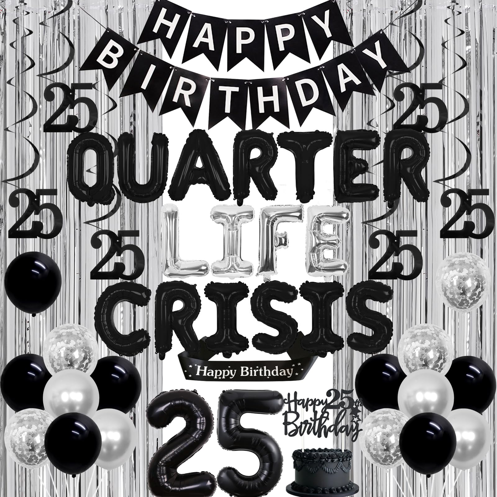 Black Glitter „Quarter Life Crisis“ Banner – Geburtstagsdekoration Für 25./30. Geburtstag | Wiederverwendbar