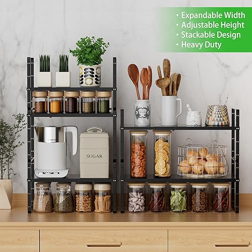 Miniatura 6 de Estante de almacenamiento expandible apilable para cocina, baño, despensa, armario de especias, encimera, escritorio de oficina en casa, resistente,