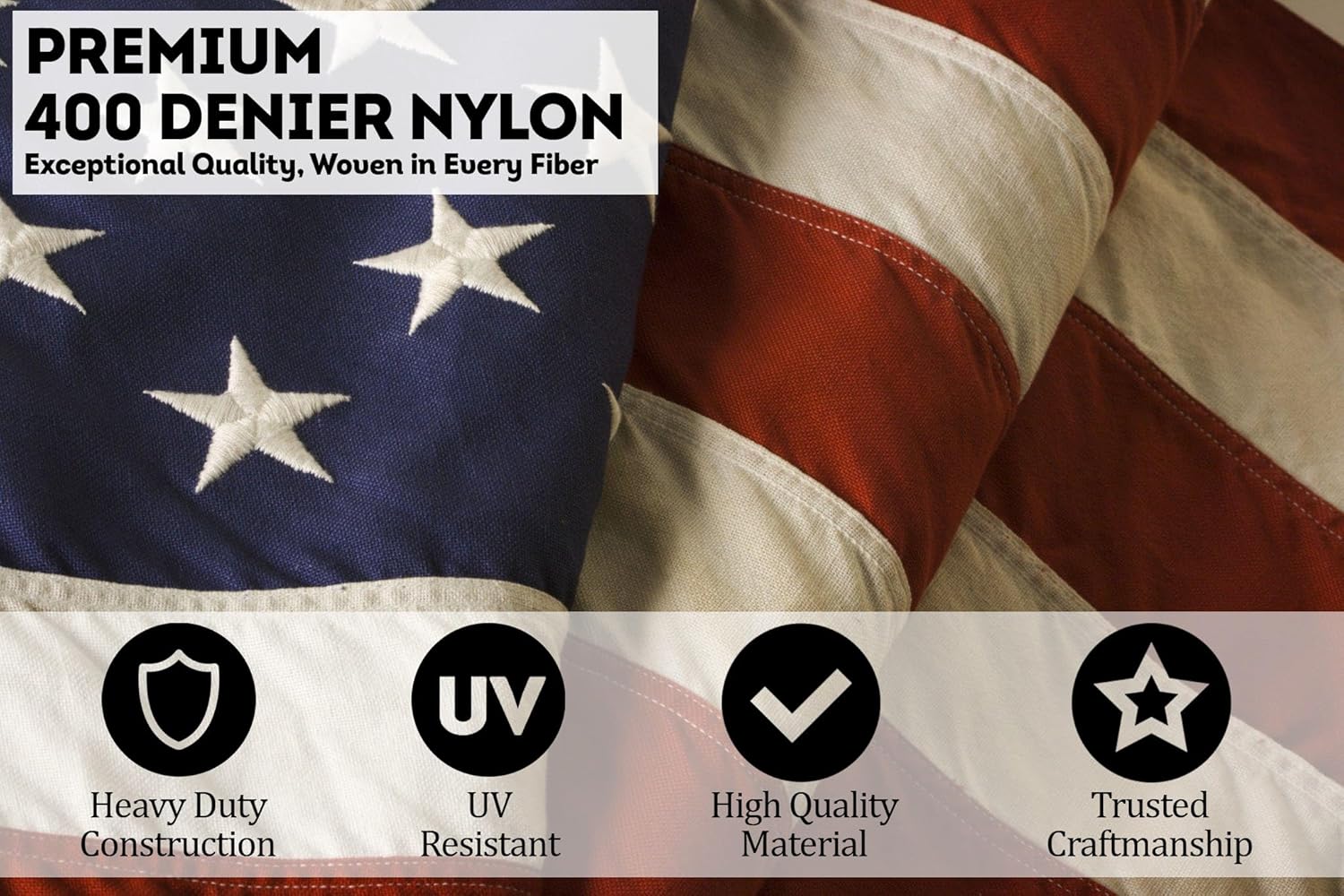 AGAS US Flag 2 x 3 Ft for Outdoor - Extra Tough 400D Nylon: Dense Embroidered Stars Sewn Stripes - Brass Grommets Canvas Header - Made for Outdoors All Weather Flags UV Protection - Premium American Flag