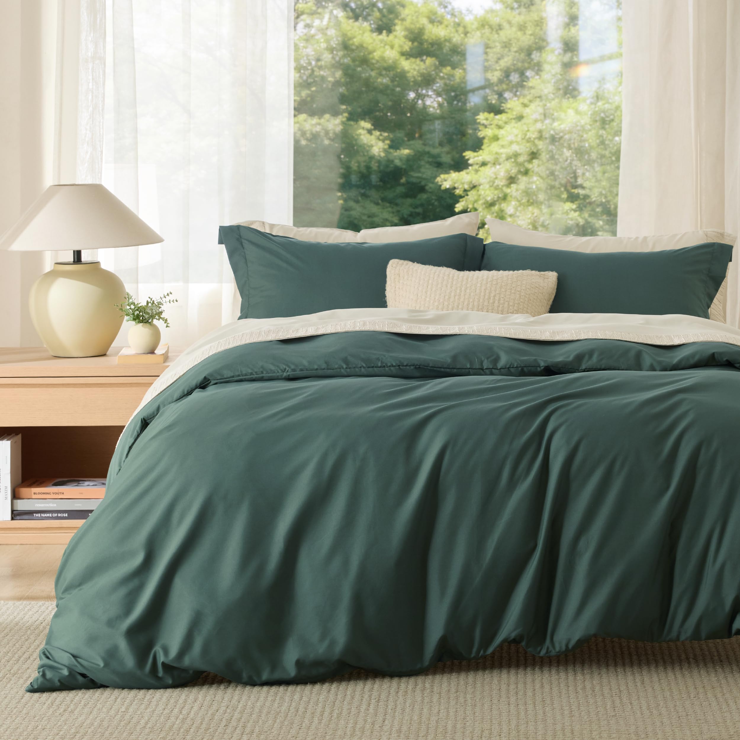 Bedsure Duvet Cover Queen Size, Double Brushed Bedding Set, Forest Green