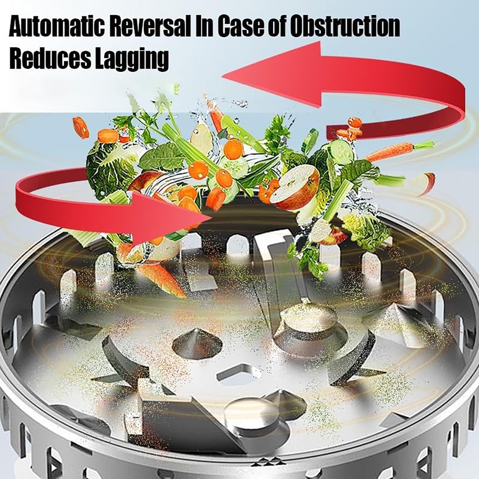 Triturador de Residuos de Alimentos, Unidad de Eliminación de Residuos del Fregadero de Cocina, Turboimpulso, Molienda de Acero Inoxidable de 7 Etapas, 2600 Rpm, Apagado de 15 Minutos