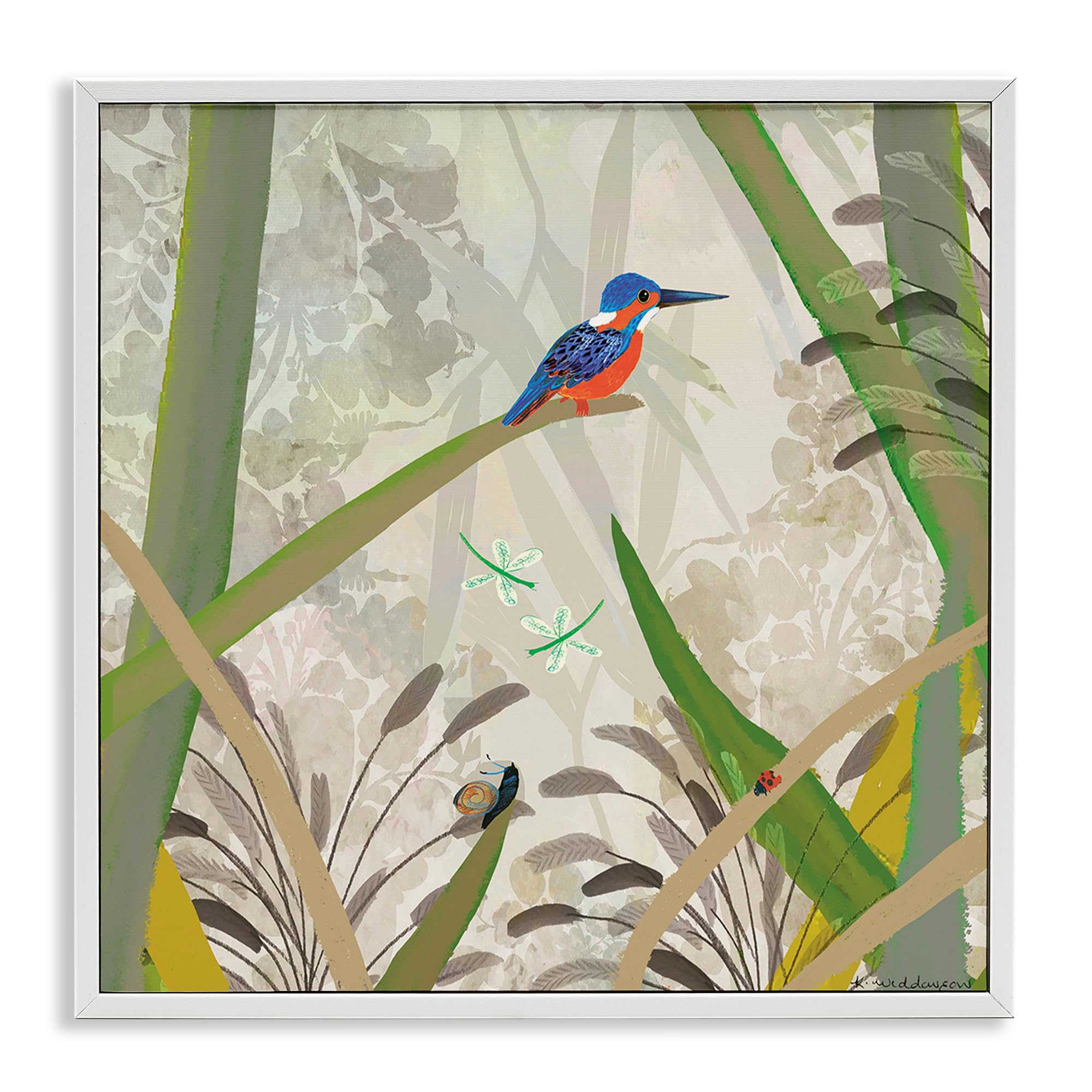 Stupell Industries Kingfisher Among Foliage Branches 'Kingfisher Among Branches', Framed Giclee Art, White, 24 X 24 Inches, Easy To Hang And Sturdy, Made In Usa, By Kay Widdowson