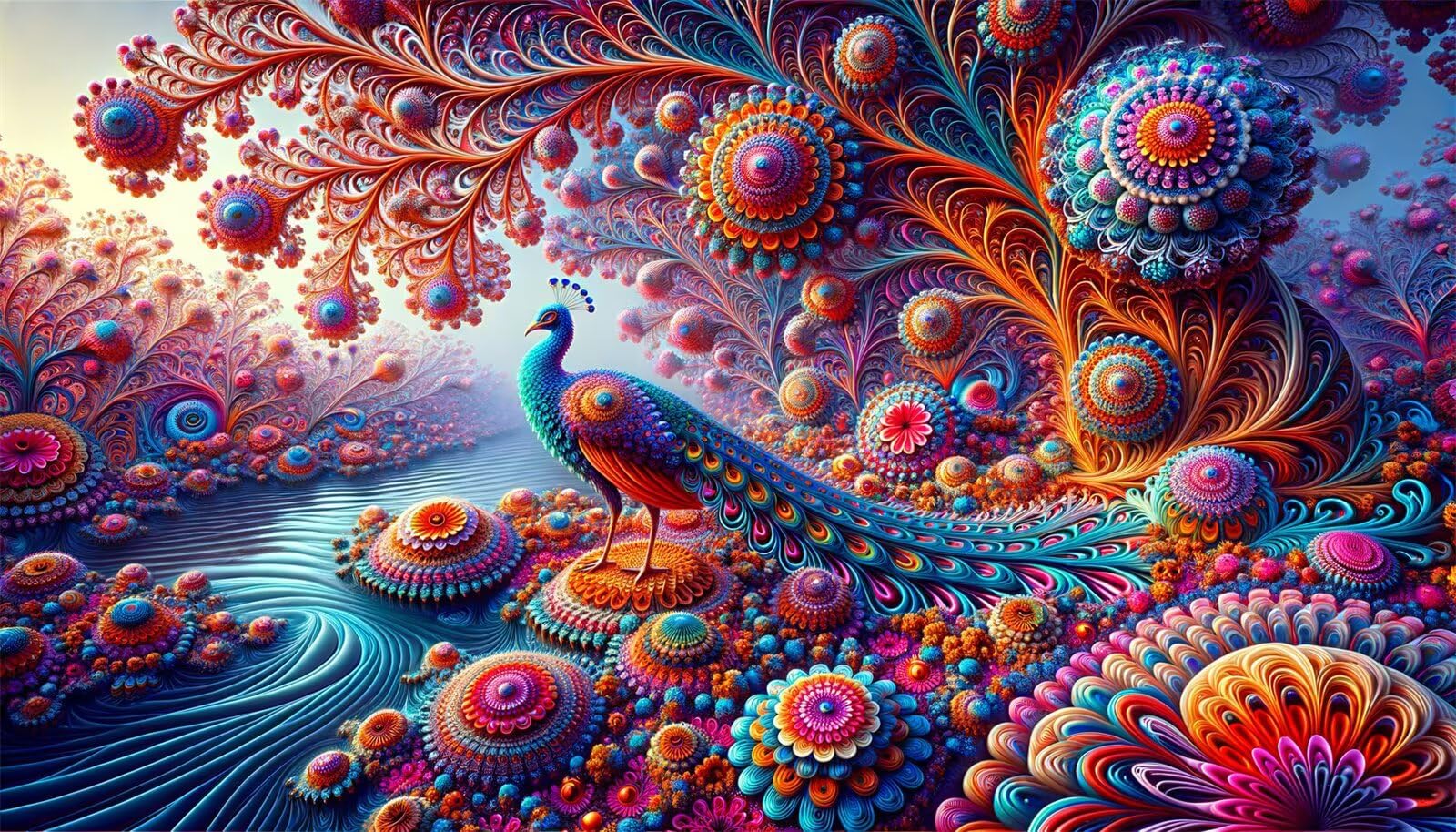 Puzzle dla dorosłych 5000 elementów, wymagające łamigłówki, gry logiczne dla całej rodziny, świąteczny prezent dla przyjaciół w pięknym opakowaniu (psychodeliczny paw kwiatowy)