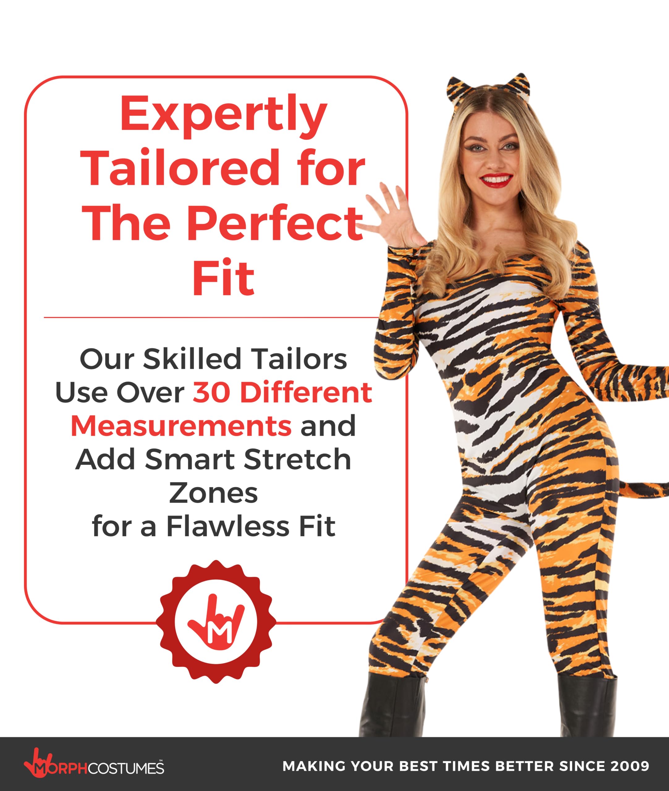 Morph Disfraz de tigre para mujer adulta, con estampado de tigre naranja, vestido de Halloween, accesorios de disfraz