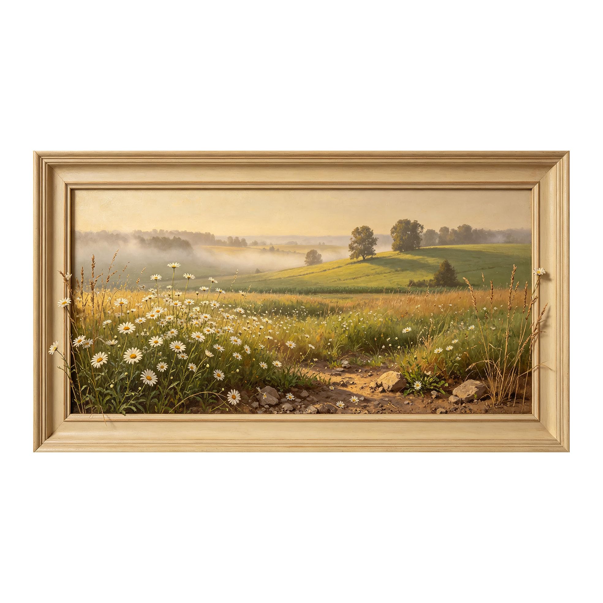 Yzpallescene 3D Framed Wall Art 50cm×100cm Pastoral Meadow Botanical Oil Painting Large Size SelfAdhesive Removable Wall Decor Prints Artwork for Living Room Bedroom Office