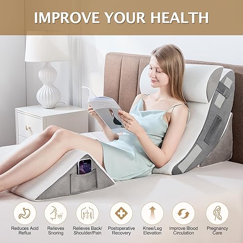 Miniatura 4 de Almohada de cuña de cama, 4 piezas, ajustable, de espuma viscoelástica, triangular, para después de la cirugía, cuña de almohada para la apnea del