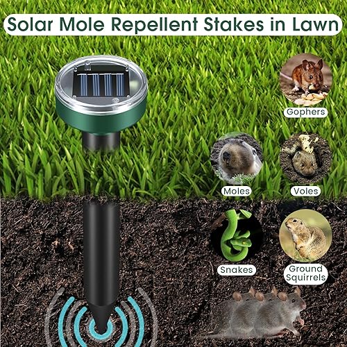 Miniatura 2 de Repelente de topos para césped – Repelente ultrasónico de tope alimentado por energía solar para jardín, patio, pico sónico impermeable para
