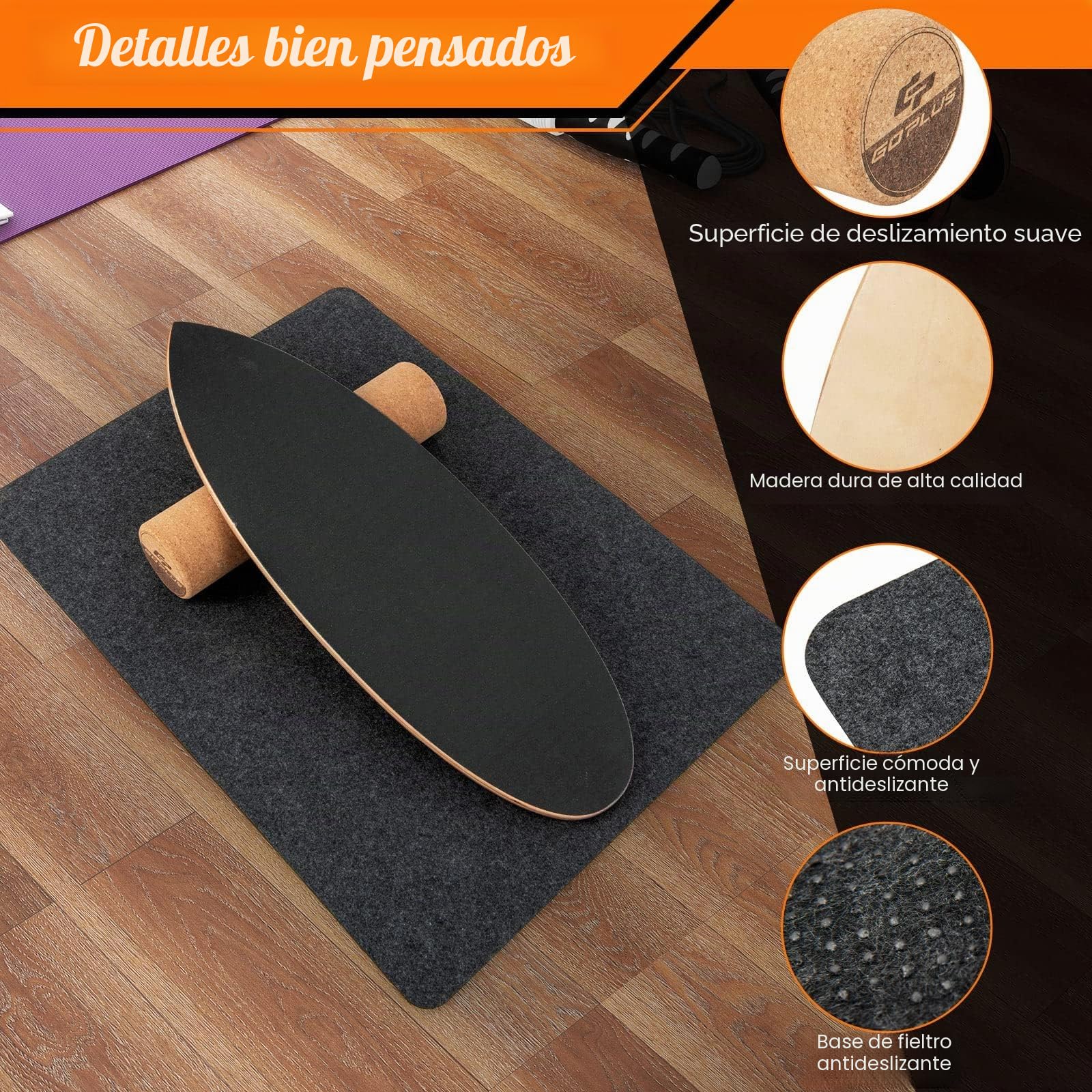 FANTASK Tabla de equilibrio de madera, tabla de equilibrio, tabla de equilibrio para el hogar, incluye rodillo de corcho, tabla de equilibrio de 8 capas de madera prensada de alta calidad