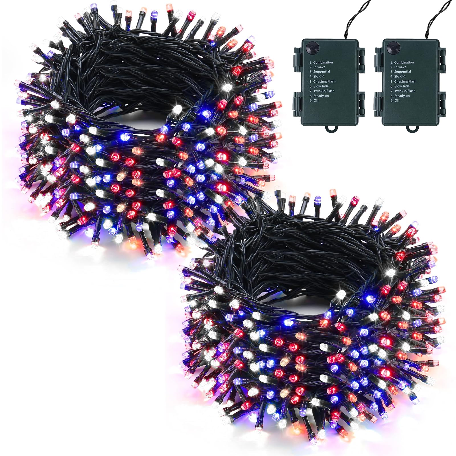 2 luci LED da 10 m, per esterni, catena di luci per albero di Natale, catena luminosa con timer a batteria, 100 LED, 8 modalità, IP67, catena luminosa per esterni e interni, ideali per Natale
