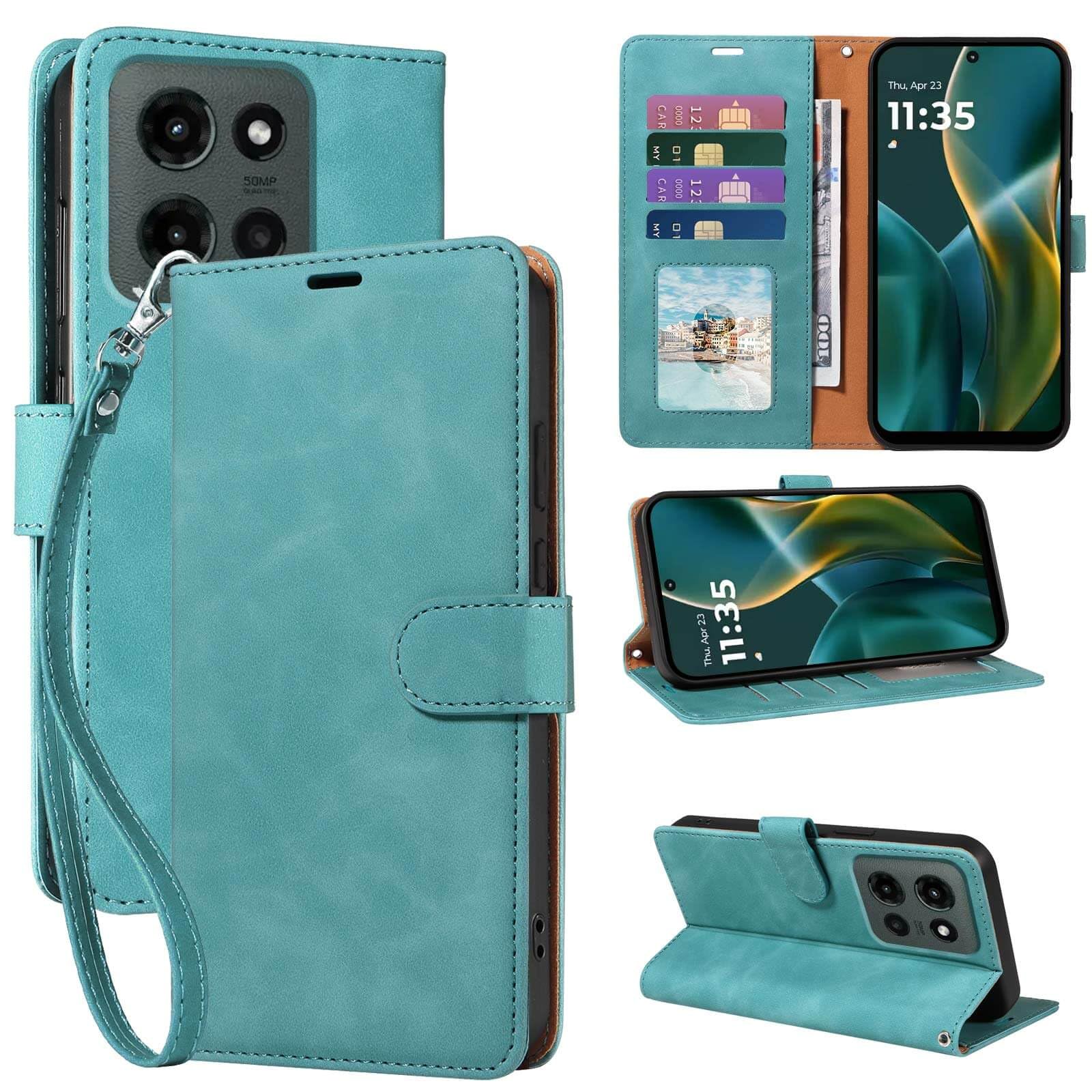 JHWVVTF for Moto G 2025 Case Wallet, [RFID Blocking 4 Card Slots] Soft PU Leather Phone Cover, Wrist Strap, Shockproof Protective, Stand Flip Cases