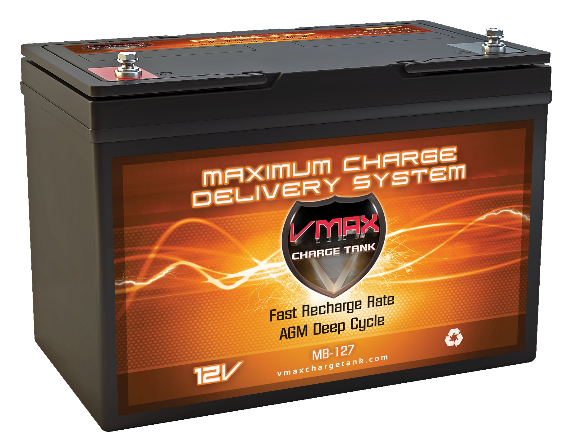 MB127 Vmaxtanks AGM Battery 100AH compatible with e-caddy, Golf Cart, Wheelchair commercial scrubber, sweeper cleaning construction equipments Rock Crawler winches Batteries
