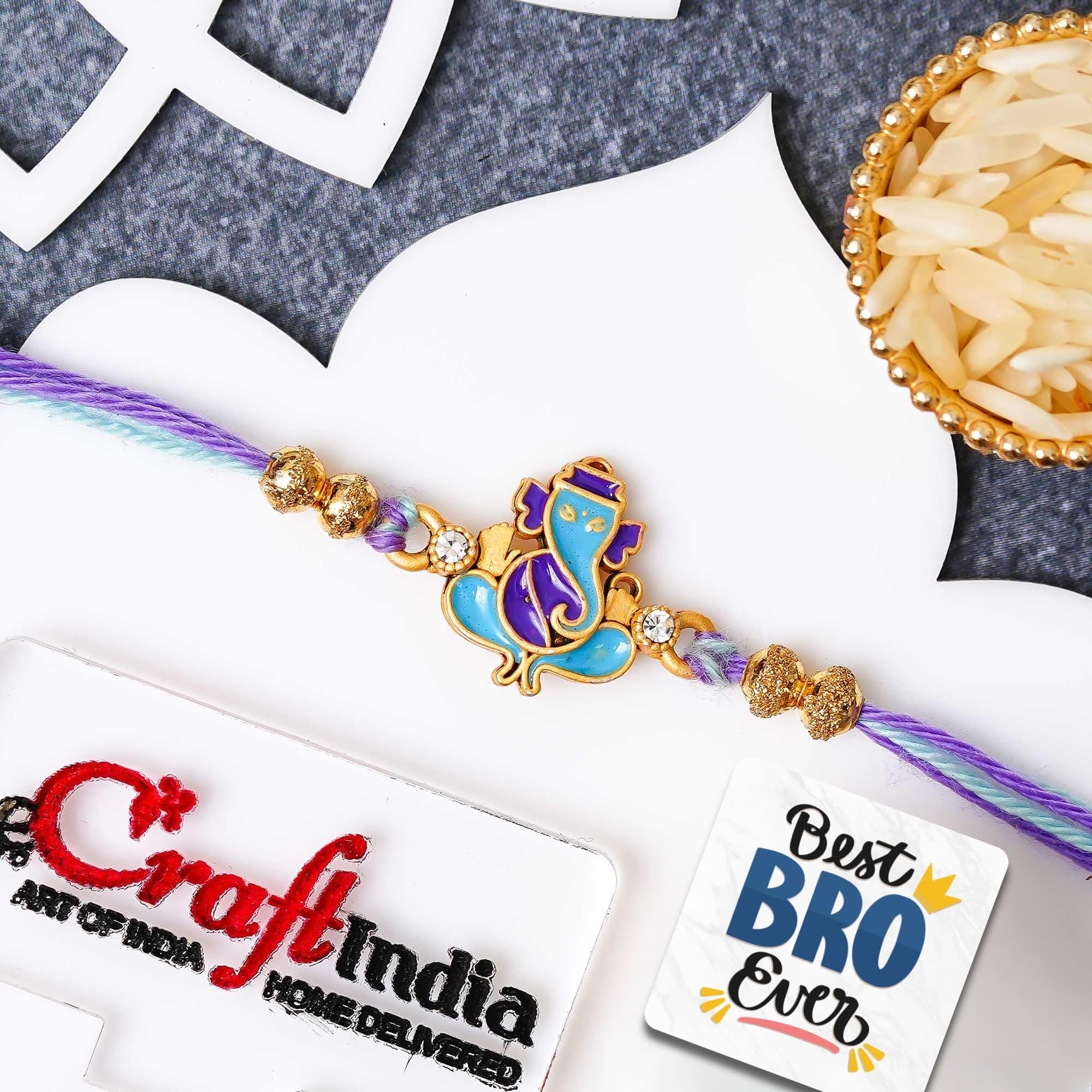 eCraftIndia Lord Ganesha Rakhi for Brother Bhaiya | Raksha Bandhan Rakhi for Bhai | Best Bro Ever Fridge Magnet | Roli Chawal Pack-image-23