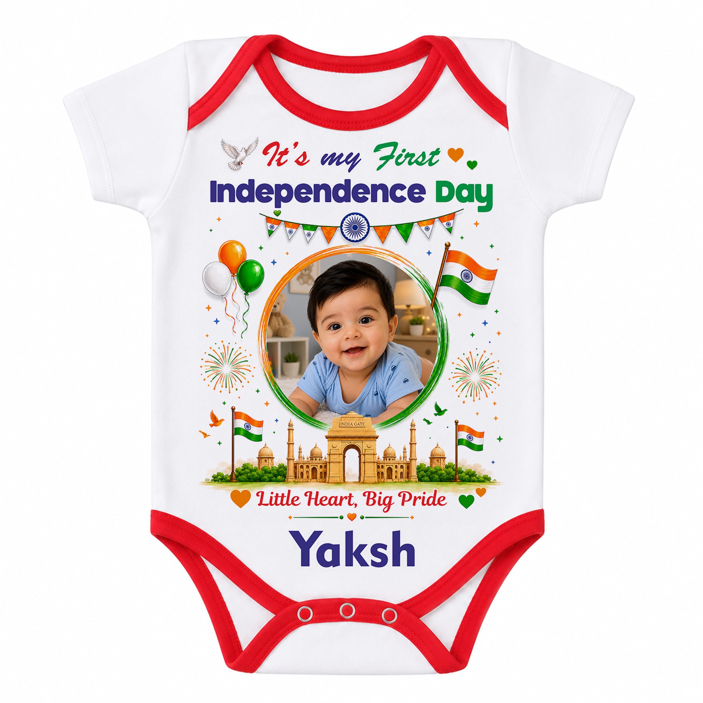 Yaksh Giftify independence day Special, Onesie, Happy independence day, Unisex Baby Kids Half Sleeve Poly Cotton Red & White Romper, Bodysuit, 0-12 Months, Infant Cloth for Baby Boys & Girls-image-19