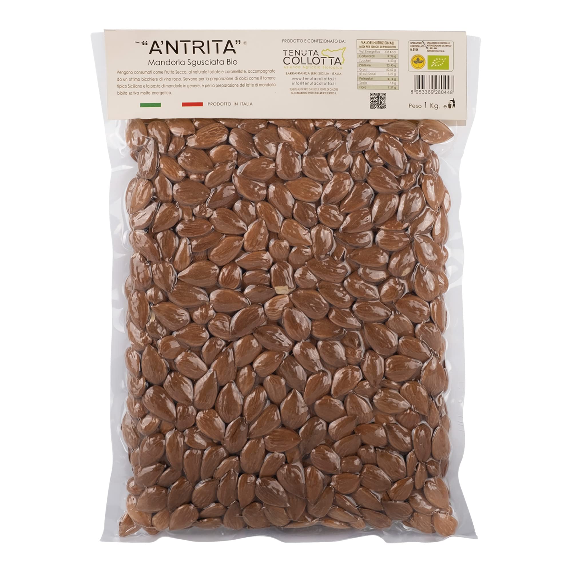A'Ntrita® - Mandorle Sgusciate Bio 1 Kg - 100% Italiano - Prodotto in Sicilia