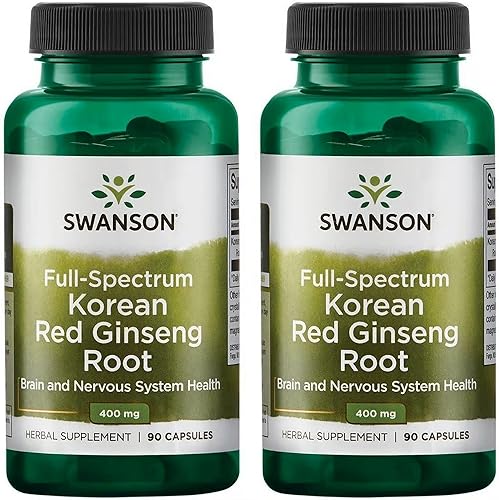Swanson Raíz de ginseng rojo coreano de espectro completo, 400 miligramos 90 cápsulas (paquete de 2)