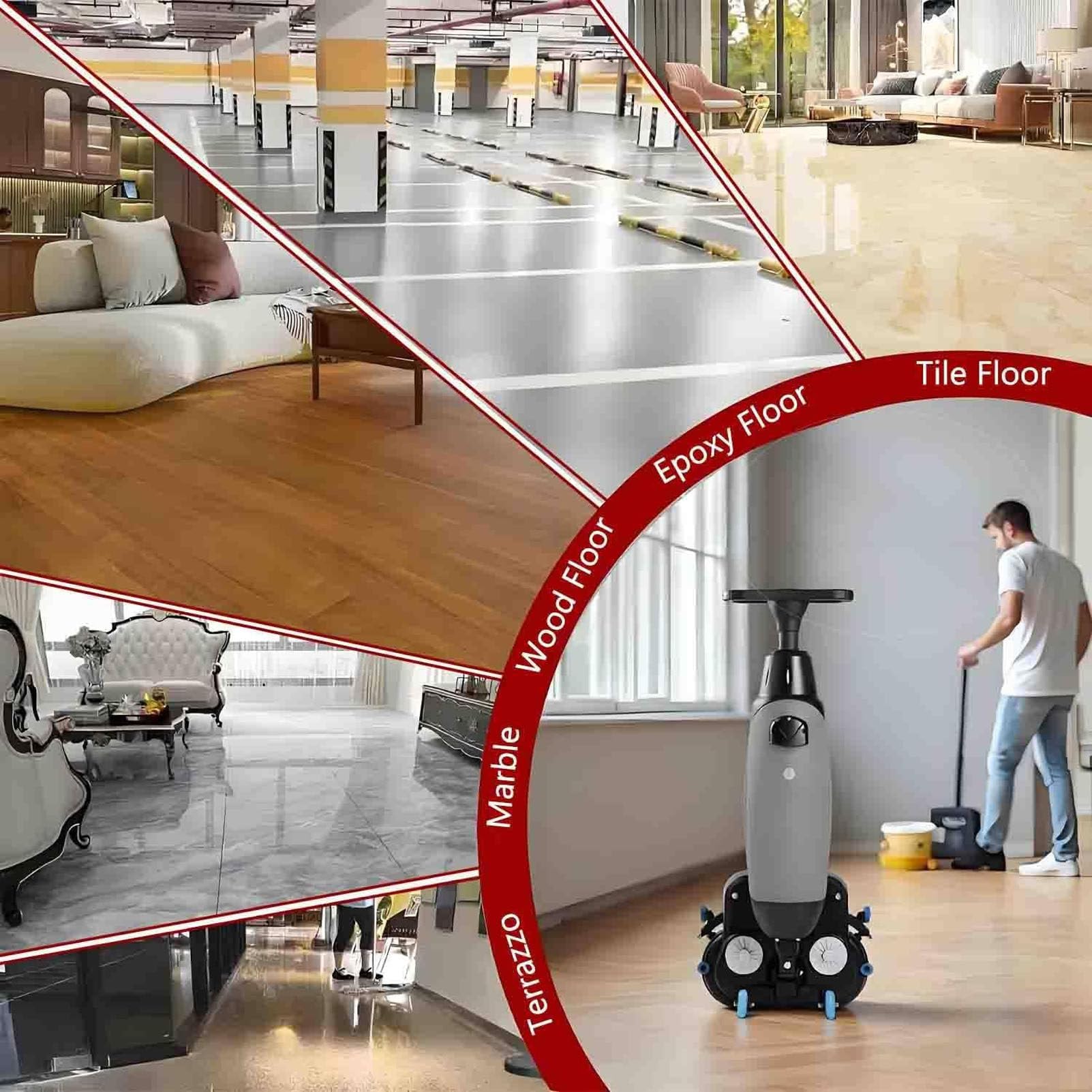 Fregadora De Suelos Inalámbrica, Rotación De 360°, 2 Cepillos Motorizados, Depósitos Independientes, Limpieza Profunda A 240 RPM para Suelos Duros Y Baldosas.,White