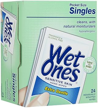 Singles Sensitive Skin Individually Wrapped Hand Moist Wipes, 24 Count Pack of 1