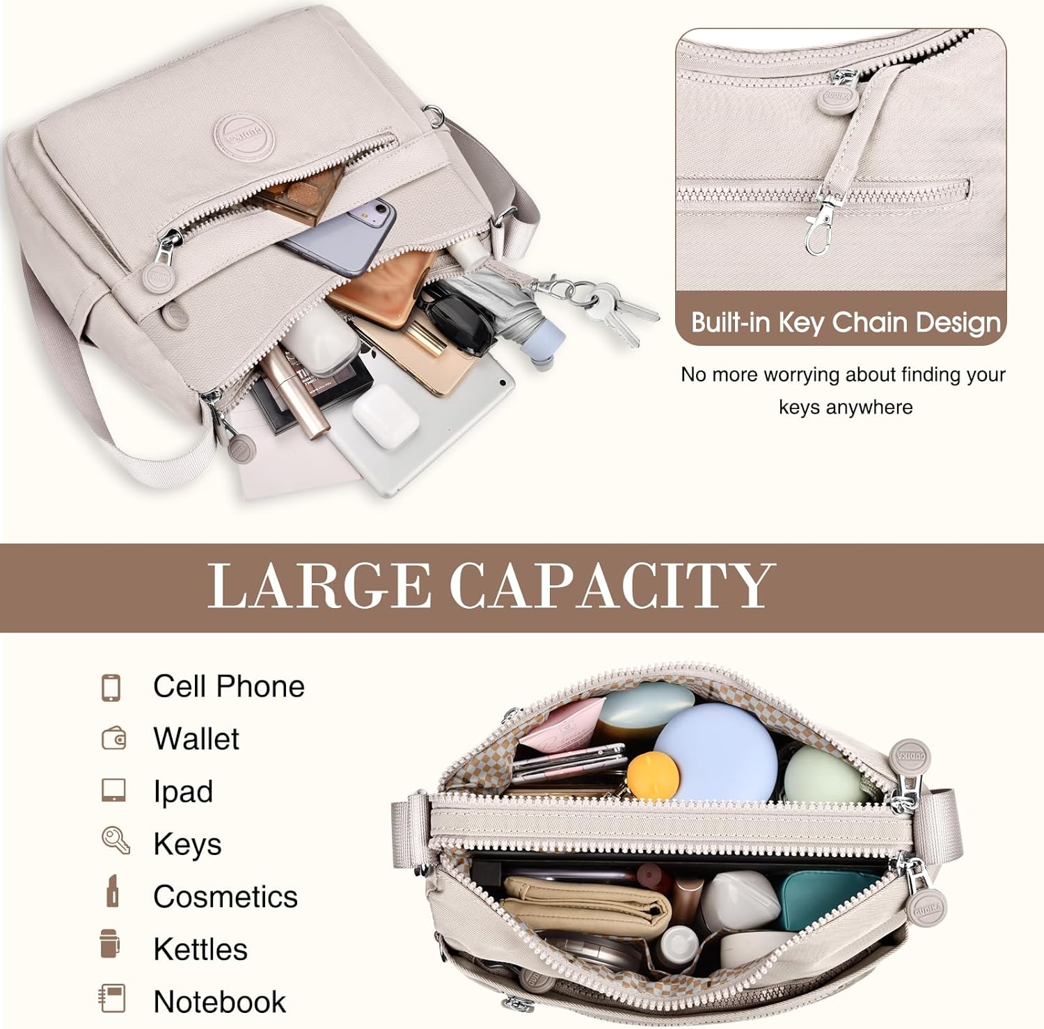 HUANLANG Nylon Crossbody Bags for Women Large Lightweight Travel Purse Waterproof Multi Pocket Shoulder Bag - Image 4