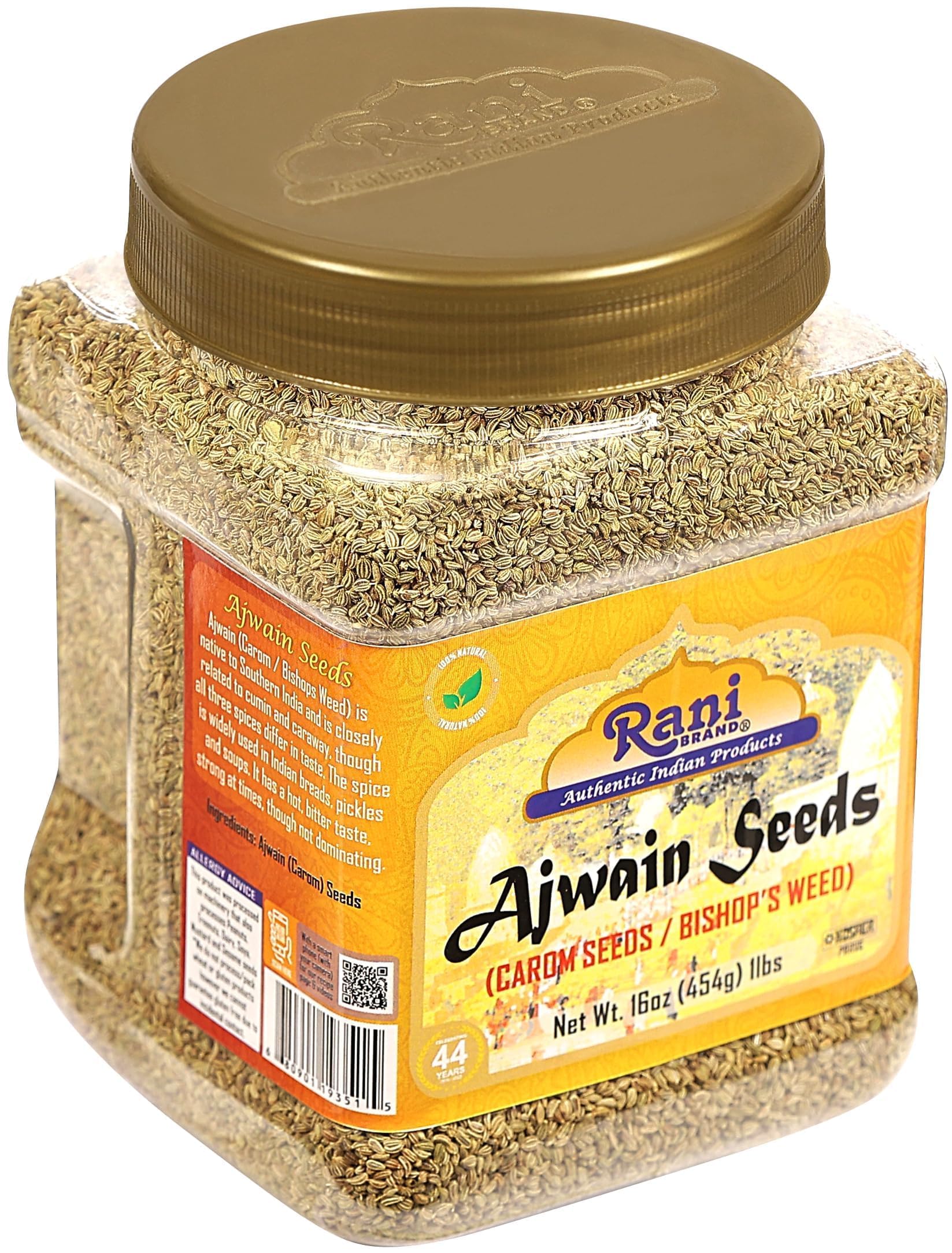 Rani Ajwain Seeds (Carom Bishops Weed) Spice Whole 16oz (1lb) 454g PET Jar ~ All Natural | Vegan | Gluten Friendly | NON-GMO | Kosher | Indian Origin